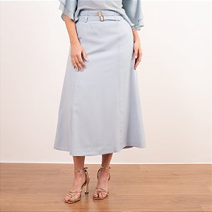 Saia Midi Com Bolsos Faixas Com Fivela