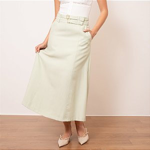 Saia Midi Com Bolsos Faixas Com Fivela