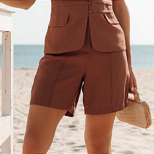 Bermuda Alfaiataria Com Bolsos E Nervuras Feminina