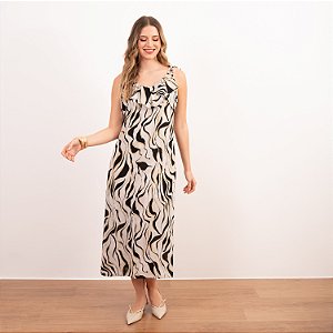 Vestido Midi Com Babado No Decote E Amarração Na Alça
