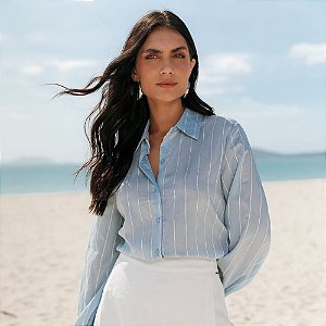 Camisa Riscas Textura Manga Longa Feminina