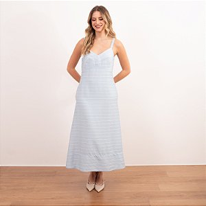Vestido Midi Listra Texturizada Com Recorte No Busto