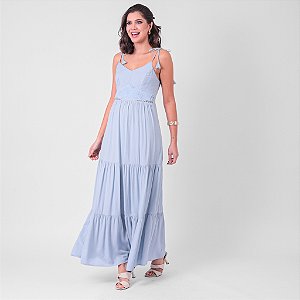 Vestido Longo Com Detalhe Em Renda E Alça Com Pingente
