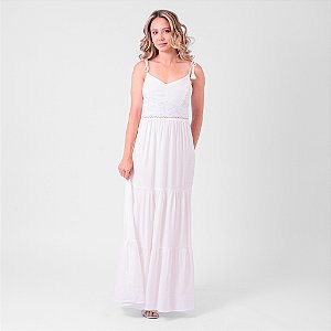 Vestido Longo Com Detalhe Em Renda E Alça Com Pingente