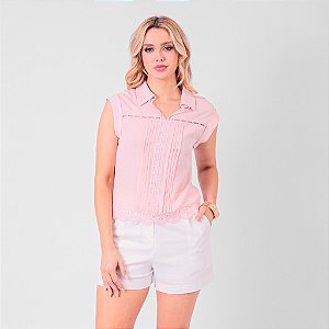 Blusa Com Gola E Detalhe Em Renda Feminina