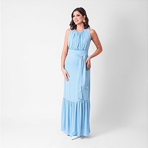 Vestido Longo Com Pregas E Amarração