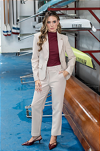 Calça Alfaiataria Reta Crepe Com Elastano Feminina