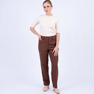Calça Alfaiataria Reta Crepe Com Elastano Feminina