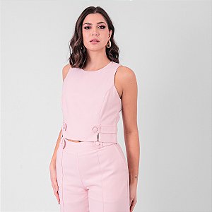 Blusa Sem Manga Com Lapelas E Botões Forrado Feminina
