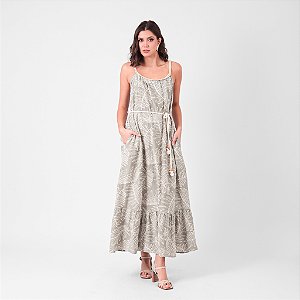 Vestido Midi Bordado Com Alça Trançada E Cordão