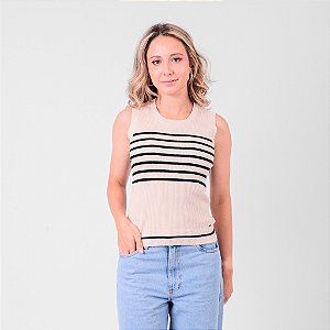 Regata Tricot Canelado Com Listras Feminina