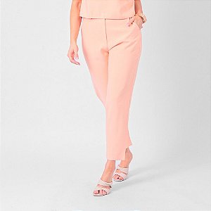 Calça Reta Cós Com Elástico Bolso Faca E Lapelas Feminina
