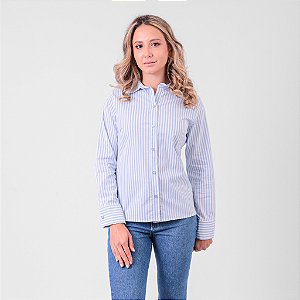 Camisa Listrada Manga Longa com Elastano Feminina