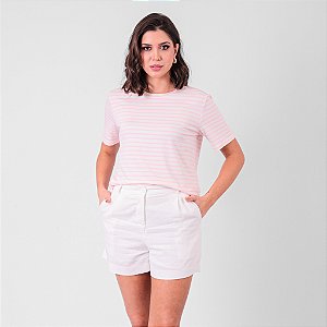 Blusa Decote Redondo Listrada Com Elastano Feminina