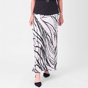 Saia Longa Evasê Em Crepe Estampado