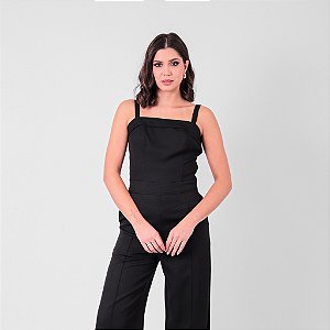 Macacão Reto Com Bolsos E Lastex Nas Costas