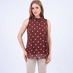 Blusa Poá Sem Manga Com Gola Feminina