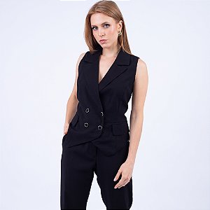 Colete Alfaiataria Com Bolso E Lapela Feminino