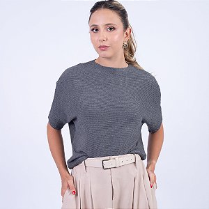 Blusa Tricot Canelado Manga Morcego Feminina