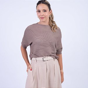 Blusa Tricot Canelado Manga Morcego Feminina