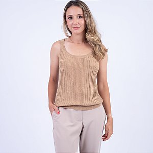 Regata Tricot Canelado com Lurex Feminina
