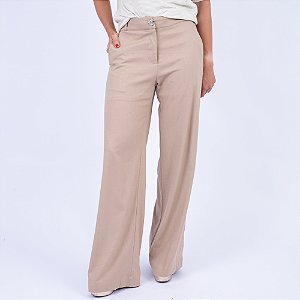Calça Alfaiataria Reta em Linho com Bolsos Feminina