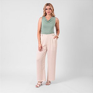 Calça Pantalona com Pence e Cordão Trançado Feminina