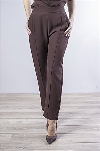 Calça Alfaiataria Feminina Cintura Alta com Prega e Nervura