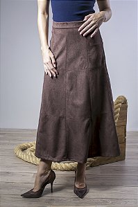 Saia Evasê Em Suede Com Recortes