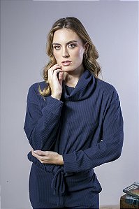 Blusa Feminina Cotelê Soft com Gola Ampla e Amarração