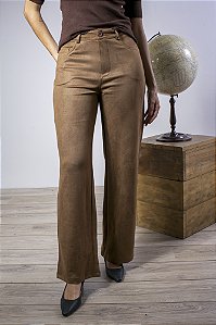 Calça Reta Feminina em Suede com Elastano 5 Bolsos
