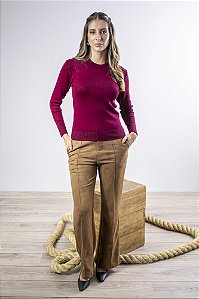 Calça Flare Feminina em Suede com Elastano Bolso e Nervura