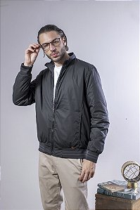 Jaqueta Bomber Masculina Dupla Face em Nylon com Detalhe Listrado