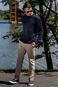 Blusa Tricot Masculina Básica Decote Redondo