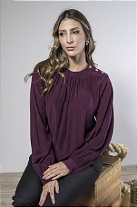 Blusa Manga Longa com Botões no Ombro Feminina