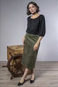 Saia Midi Reta em Suede com Fenda