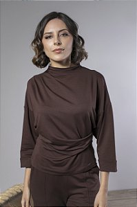 Blusa Feminina Manga 7/8 com Franzido Lateral