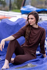 Blusa Feminina Manga 7/8 com Franzido Lateral
