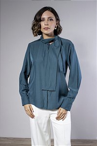 Camisa Manga Longa Feminina com Gola Laço