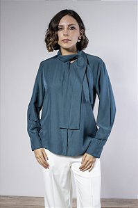 Camisa Manga Longa Feminina com Gola Laço