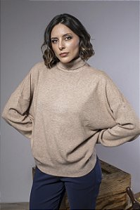Blusa Tricot Manga Morcego Feminina com Gola Alta