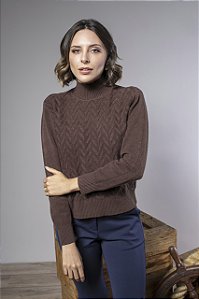 Blusa Tricot Modal Feminina Frente Texturizada com Gola