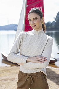 Blusa Tricot Modal Feminina Frente Texturizada com Gola