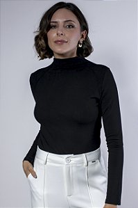 Blusa Feminina Manga Longa Gola Alta com Nervuras