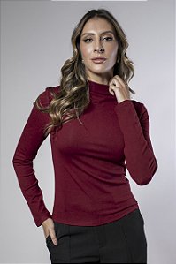 Blusa Feminina Manga Longa Gola Alta com Nervuras