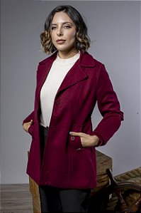 Casaco Curto Feminino Texturizado com Recortes, Bolsos, Lapelas e Botões