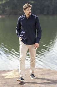 Camisa Masculina em Tricoline com Elastano