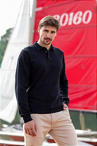 Polo Tricot Masculina em Algodão Manga Longa