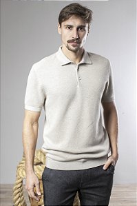Polo Tricot Masculina em Algodão Texturizada Manga Curta