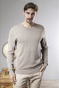Blusa Tricot Masculina em Algodão Decote Redondo Manga Longa